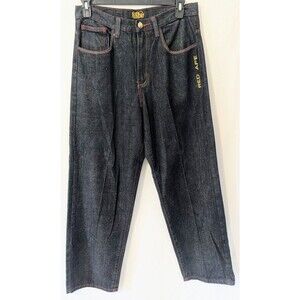 Red Ape Authentic Baggy Raw Indigo Denim Jeans Red Contrast Stitching Size 32